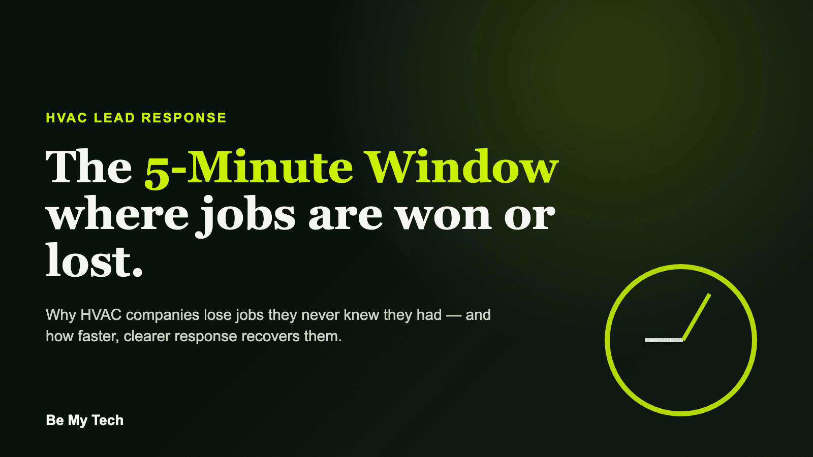 The 5-minute window where HVAC jobs are won or lost — Be My Tech lead response banner