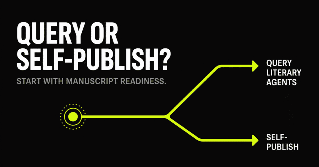 Finished manuscript at a decision fork between querying literary agents and self-publishing.